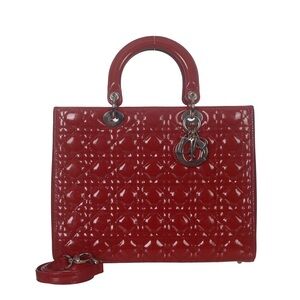 ♥️Dior Lady Dior Large Cherry Red Cannage Quilted Patent Leather Top-Handle Bag